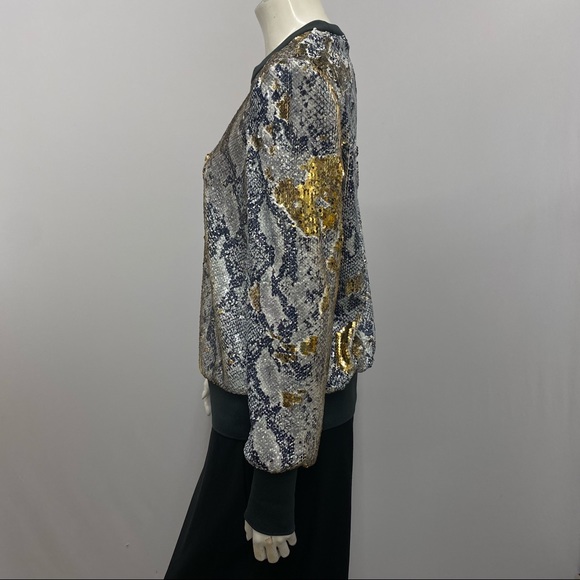 Ted Baker London Top Snakeskin Print Black Gray & Gold Sequin Excellent Size 3 - Picture 3 of 6